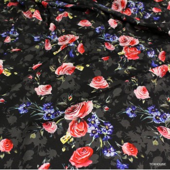 Коприна Dolce&Gabbana ситни рози черен фон